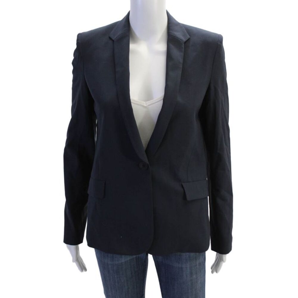 Theyskens Theory Women Dark Blue Wool Blazer V-Neck Button Size 0